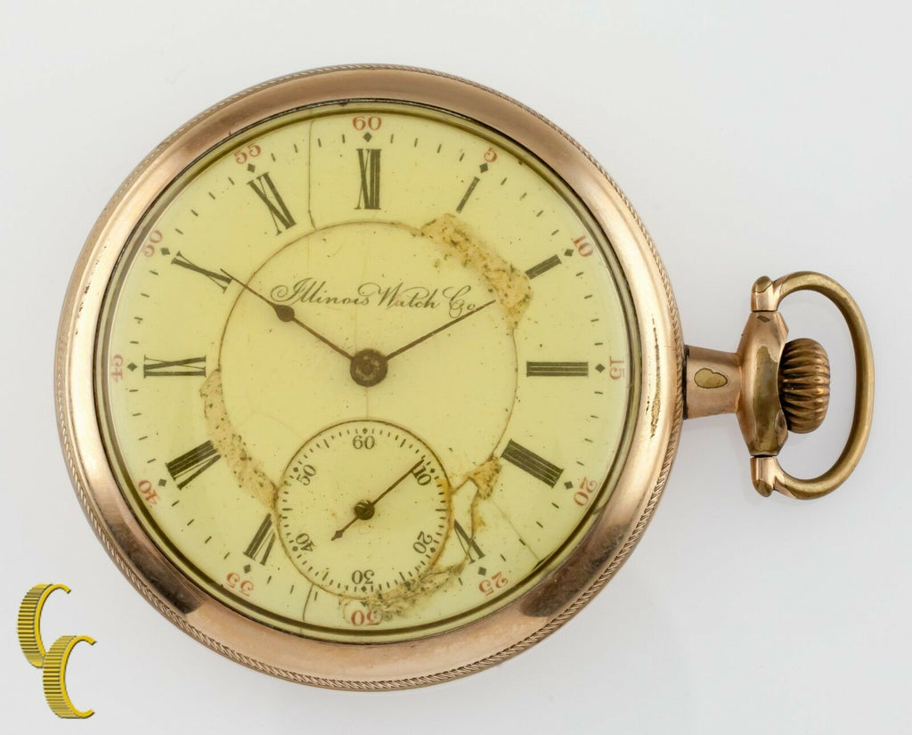 Gold Filled Illinois Watch Co Antique Open Face Pocket Watch Gr 184 16S 17J