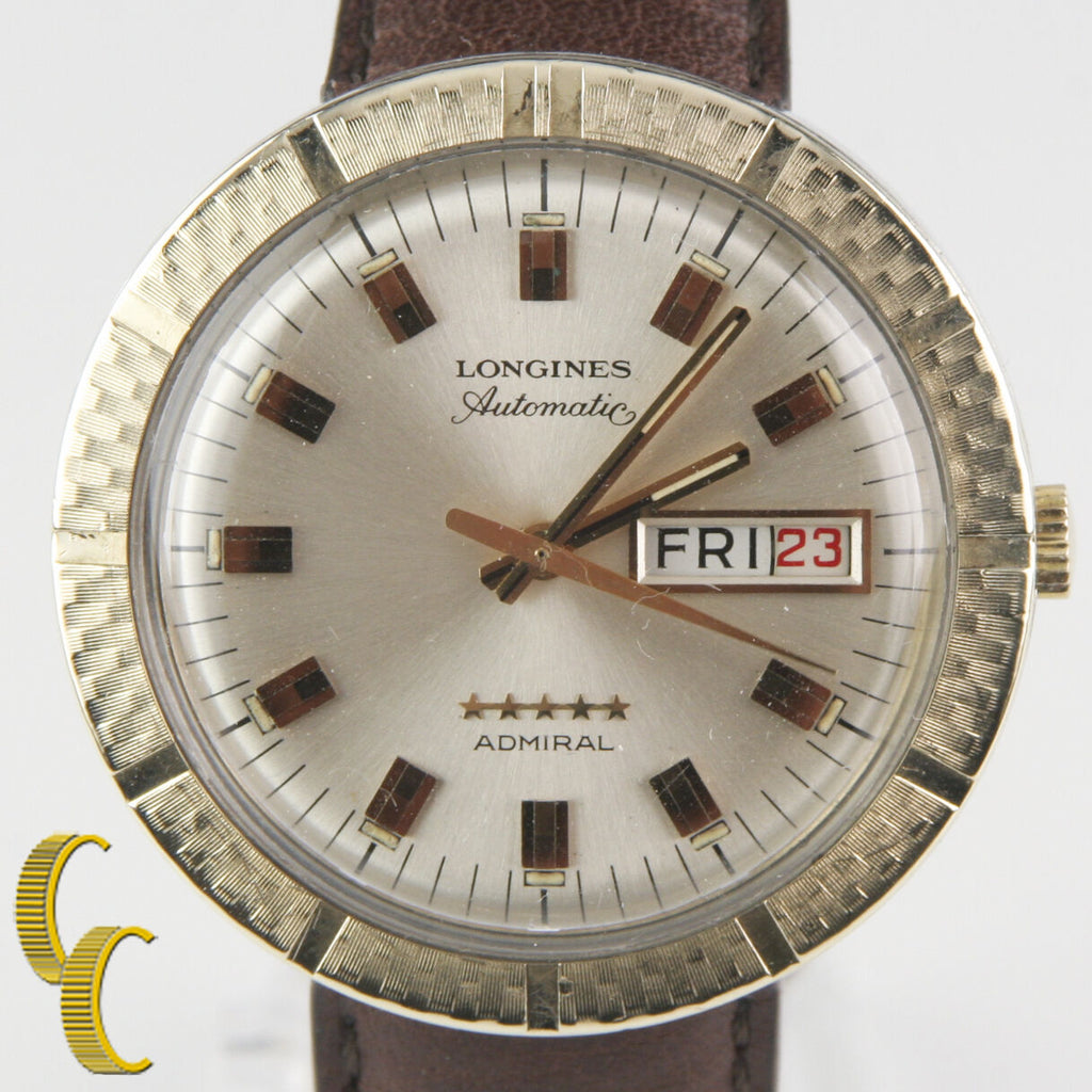 Longines Admiral 10k Gold Filled Automatic Day/Date Watch w/ Leather Band #508
