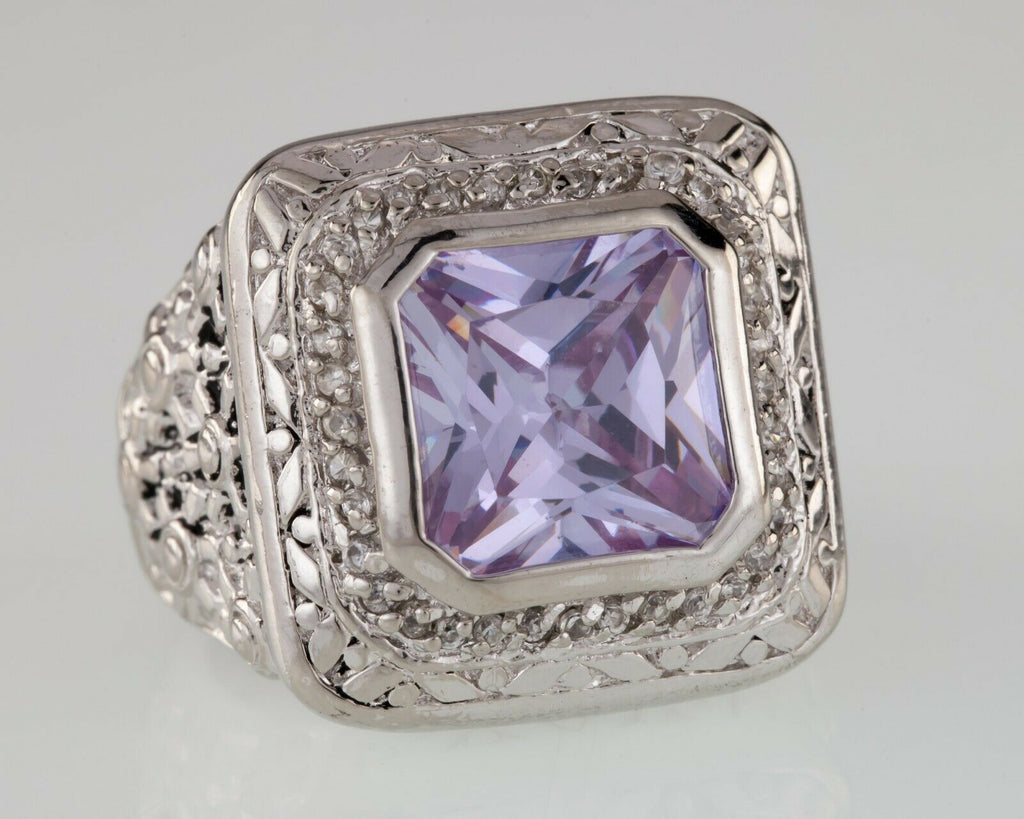 Purple Iolite & CZ Sterling Silver Ring (Size 6.25)