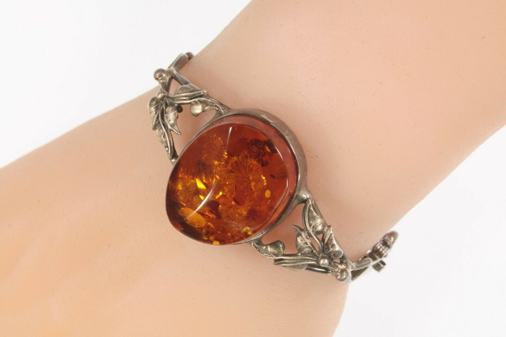 Vintage Sterling Silver Amber and leaves Bracelet 24.8g