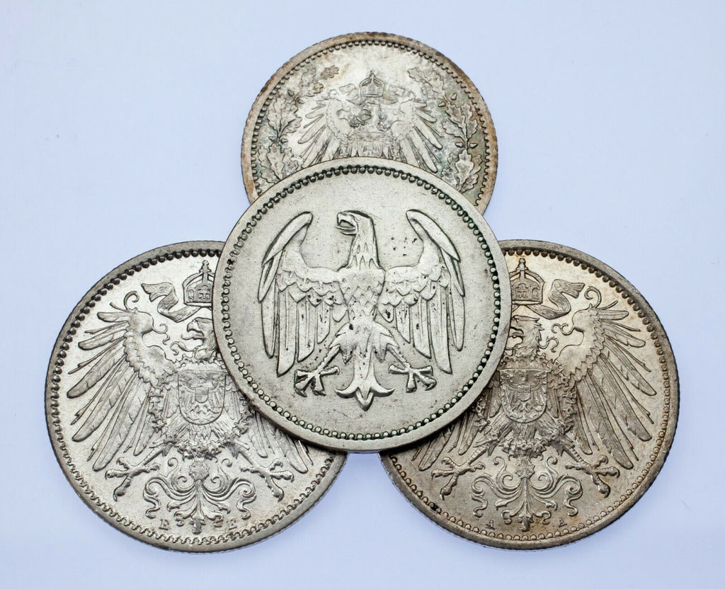 Germany Lot of 4 Silver Coins 1914 - 1924 VF - BU Condition