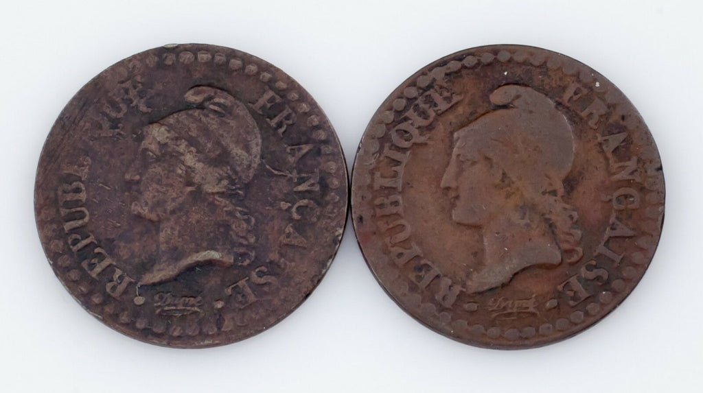 1797A-1798A France Centime Lot (VF+, 2 coins) Paris Mint (L'AN 6 & 7) KM 646