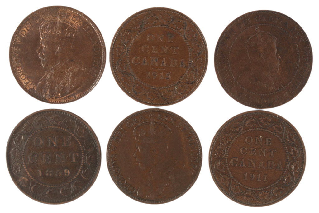 1859-1919 Canada Large Cent 6-Coin Set // Victoria Edward VII George V // XF-UNC