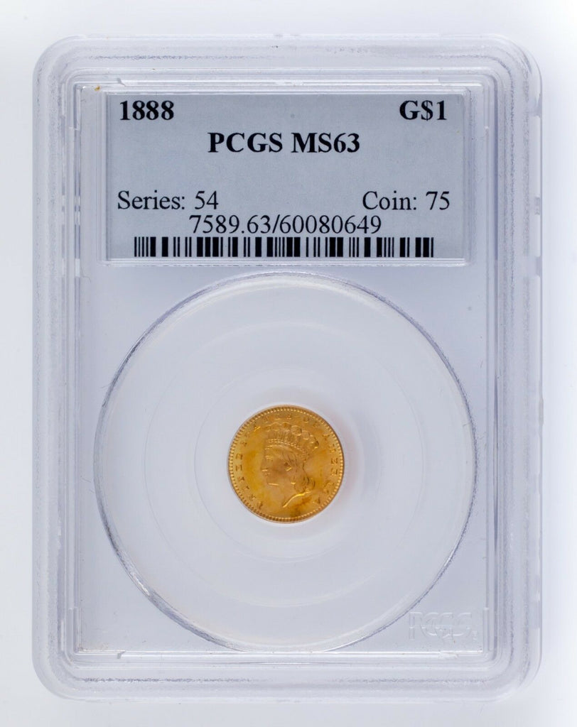 1888 G$1 Gold Indian Princess Graded by PCGS as MS63! Great US Gold Dollar!