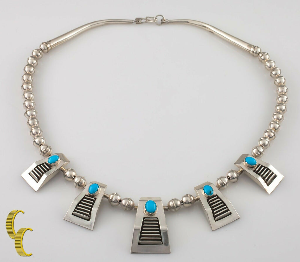 .925 Sterling Silver & Turquoise 'Stair" Necklace