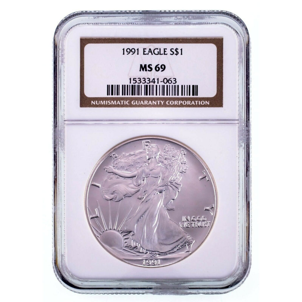 1991 $1 Silver American Eagle Graded by NGC as MS-69