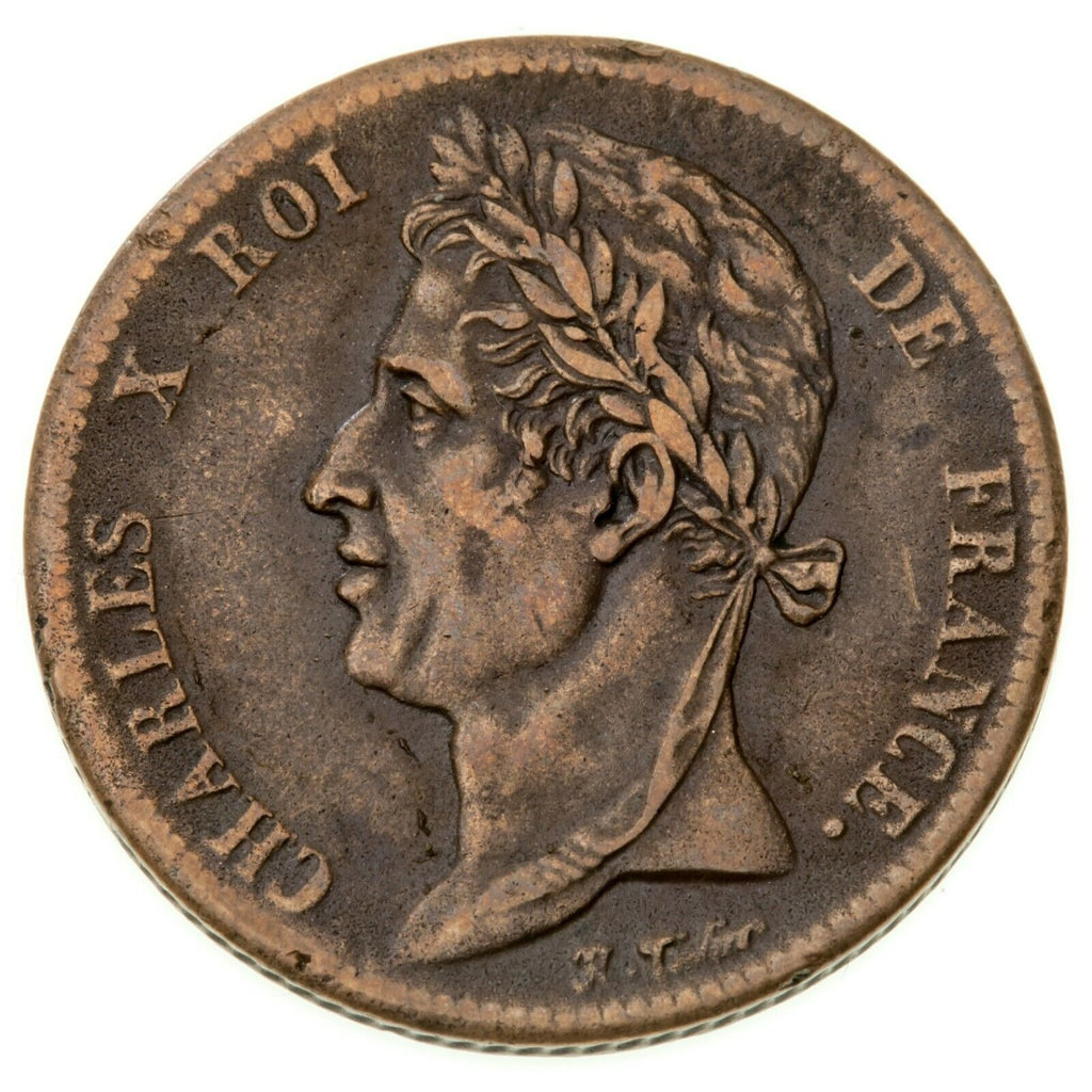 1829-A French Colonies 5 Centime Coin (Extra Fine, VF) KM# 10.1