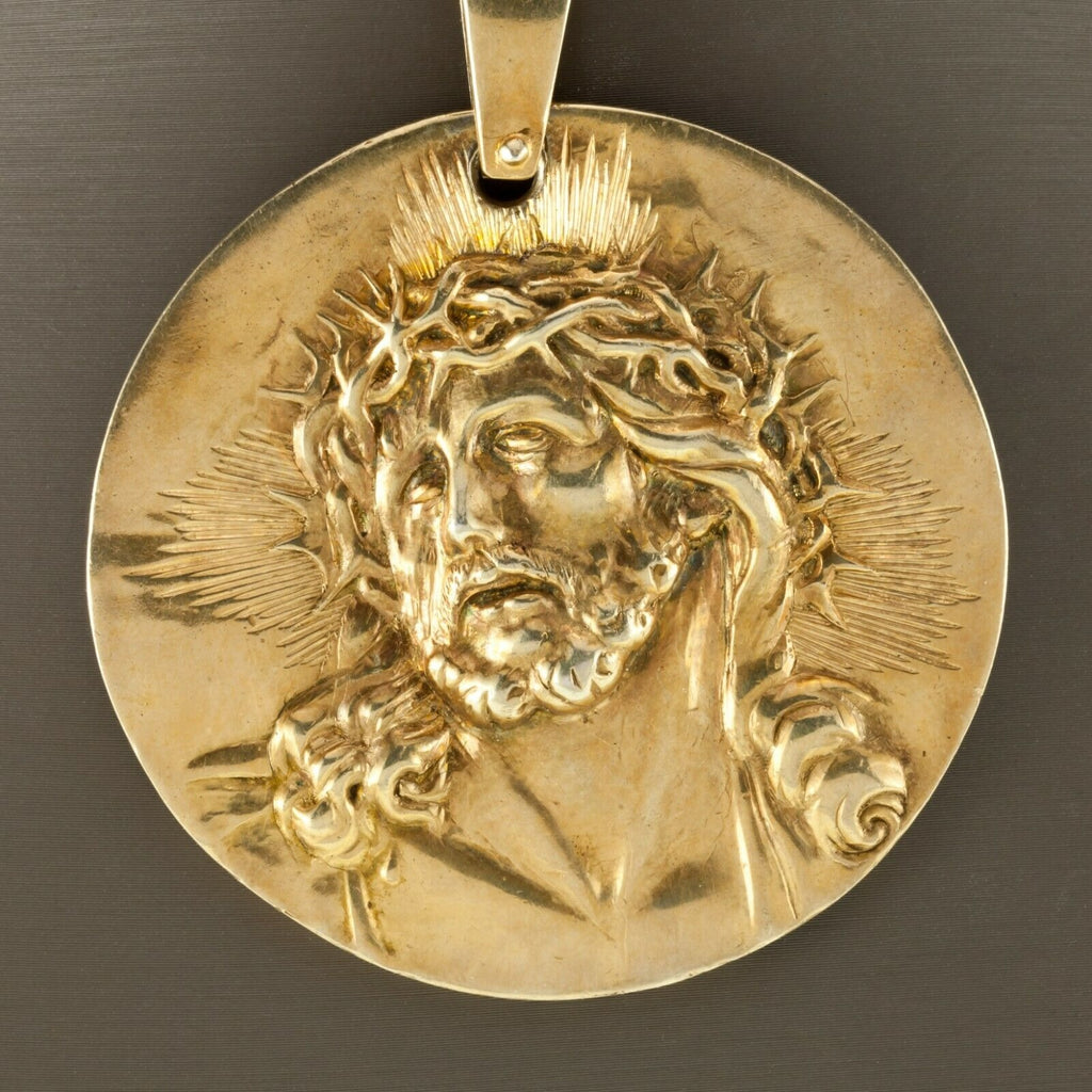 High Relief Portrait Pendant of Jesus Christ in Bronze Signed Barrientos