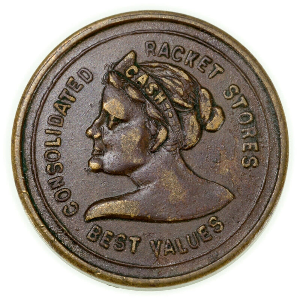 1880's Consolidated Racket Stores 1 Cent Merchant Trade Token in VF Condition