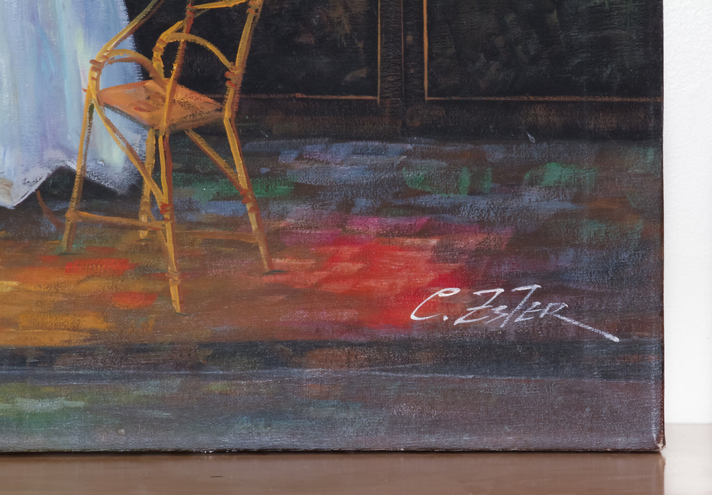 Original Acrylic on Canvas Bistro Scene Signed C Zeter