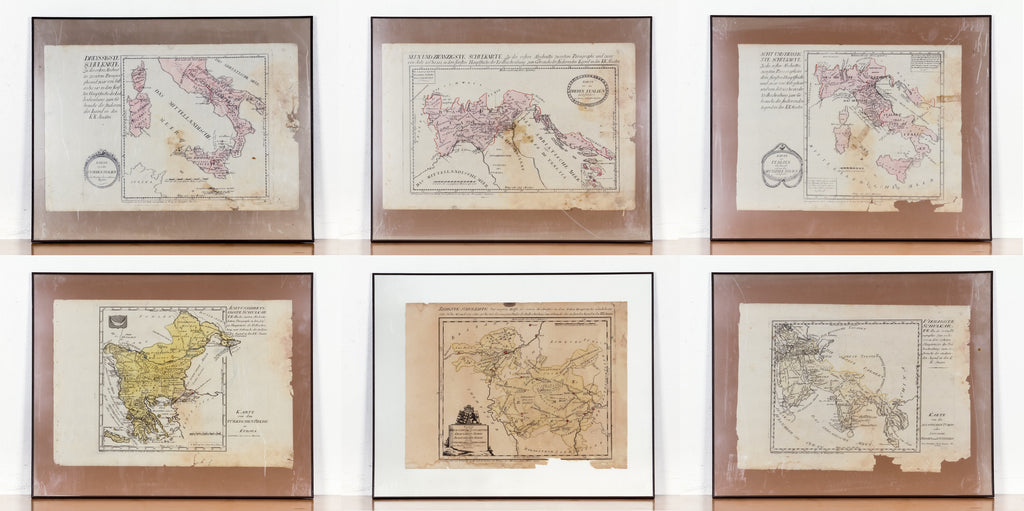 Lot of 6 18th Century Von Reilly European Map Etchings Framed Some Damage