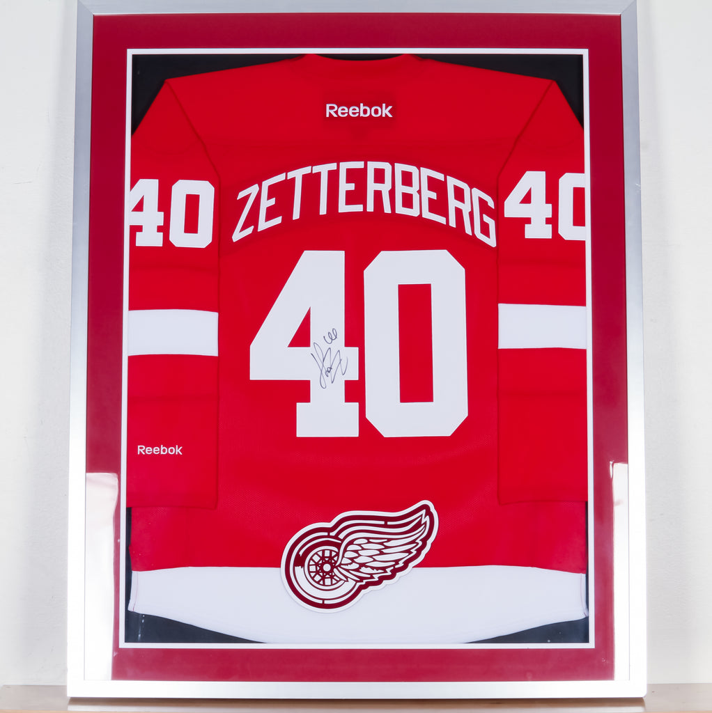 Lot of 2 Signed Redwings Hockey Jerseys Framed Datsyuk and Zetterberg