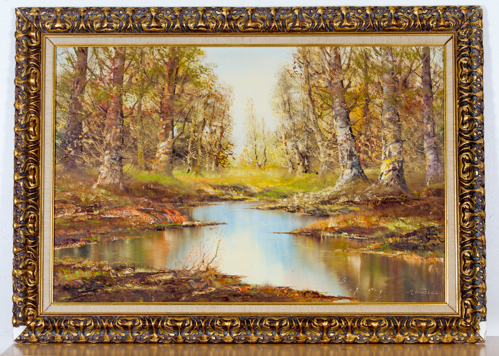 Untitled Autumn Landscape by Aldo Mantovani Oil on Canvas Framed Painting