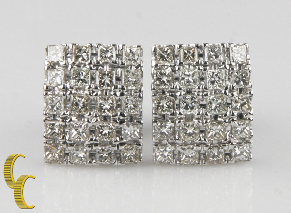 4.00 carat Princess Cut Diamond 14k White Gold Plaque Earrings