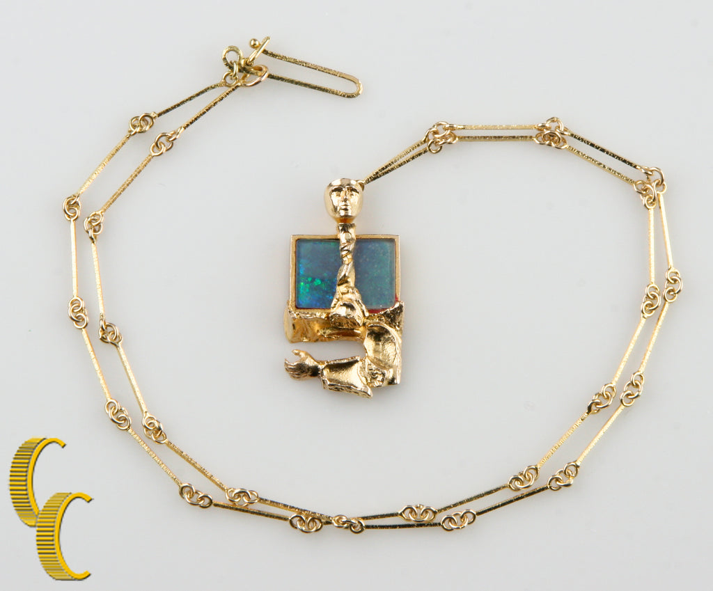 Bjorn Weckstrom Lapponia Black Opal 14k Yellow Gold 1970's Vintage Necklace