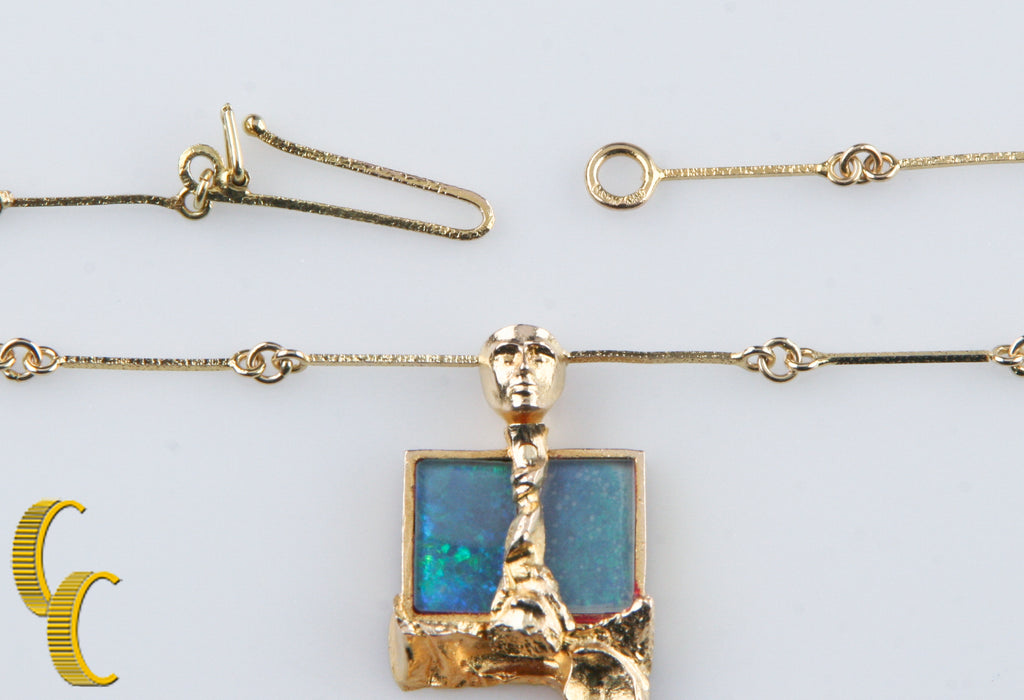 Bjorn Weckstrom Lapponia Black Opal 14k Yellow Gold 1970's Vintage Necklace