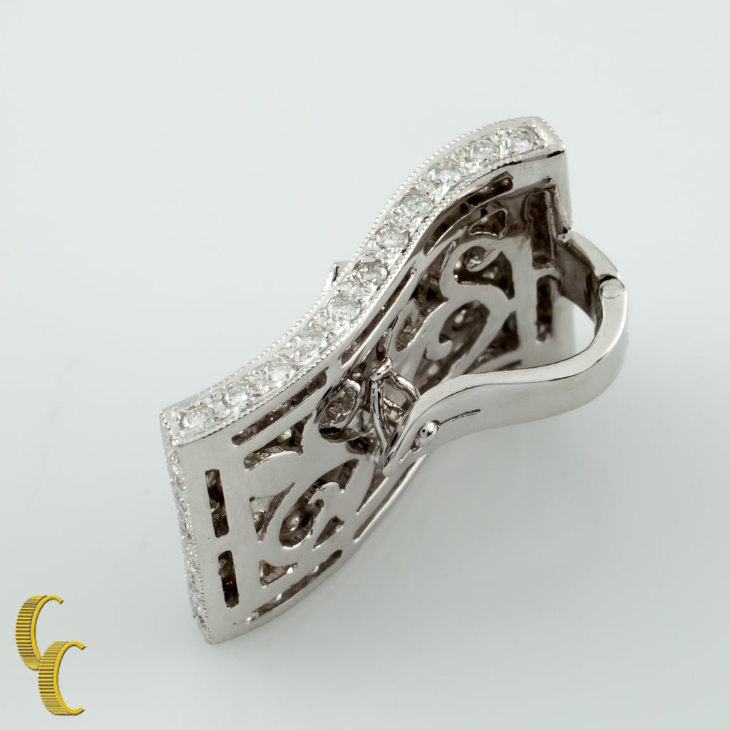 18K White Gold Wavy Enhancer Pendant with 2.10 Cts Diamond and Filigree Detail