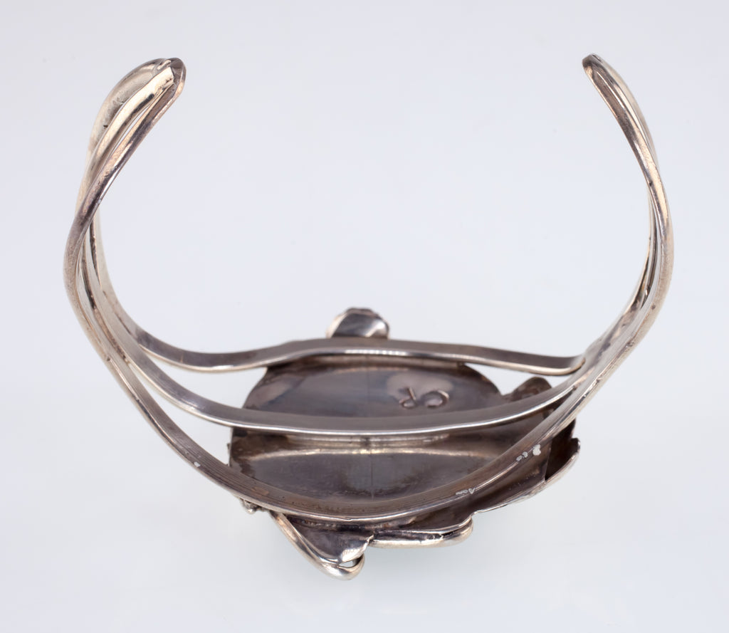 Sterling Silver Navajo Cuff Bracelet with Malachite Stone, CP