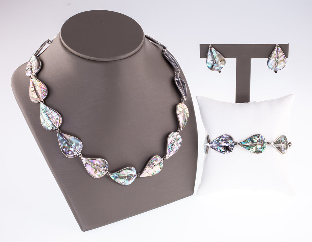 Vintage Taxco Abalone Necklace, Bracelet & Earrings Set