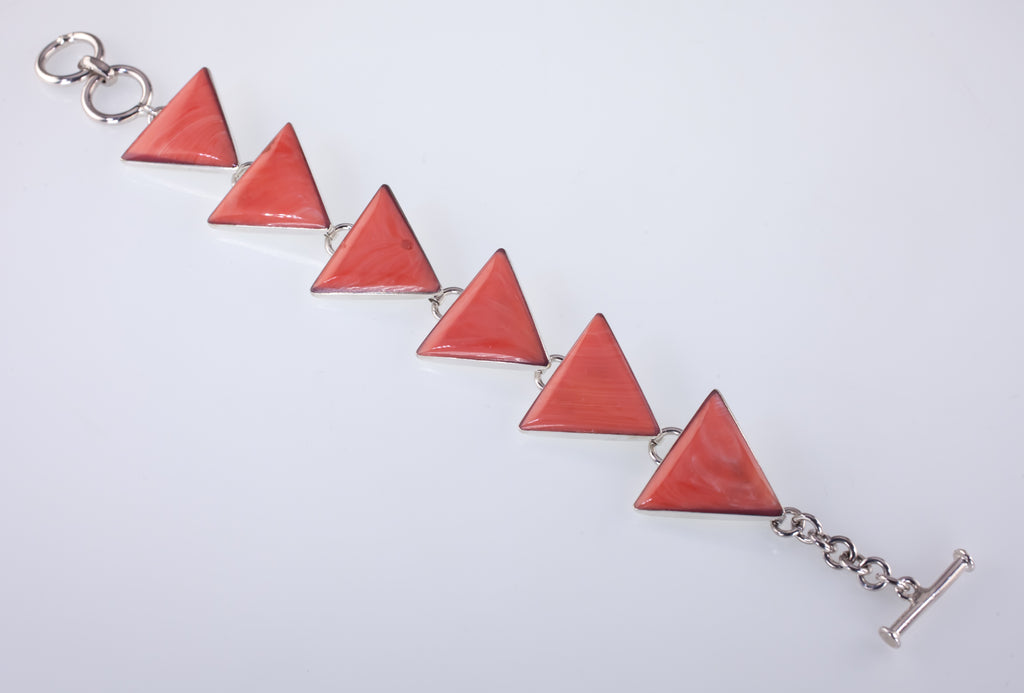 Sterling Silver Fancy Triangle Coral Toggle Bracelet 8"