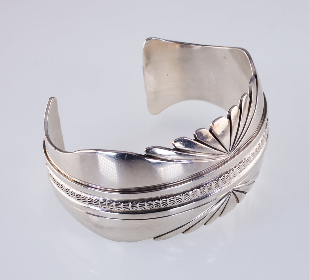 Navajo Lester Craig Stamp Tooled Design Sterling Silver Cuff Bracelet