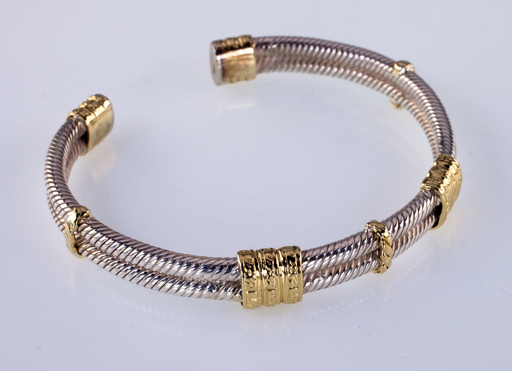 Sterling Silver Cable and 18k Yellow Gold Cuff Bracelet