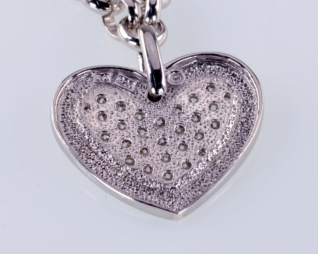 Sterling Silver Large CZ Heart Charm Toggle Bracelet 6.75"