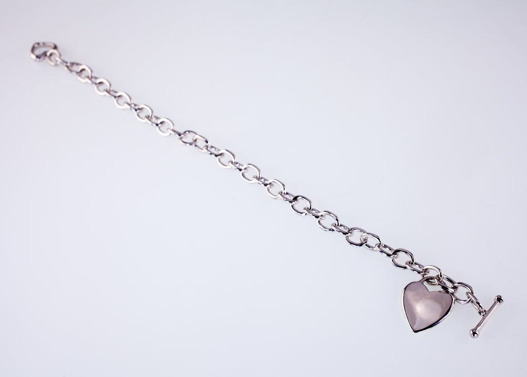 Sterling Silver Heart Charm Toggle Bracelet 7"