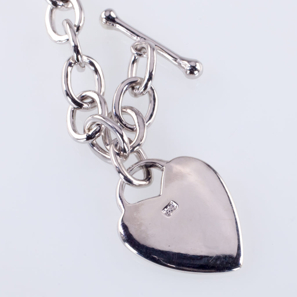Sterling Silver Heart Charm Toggle Bracelet 7"