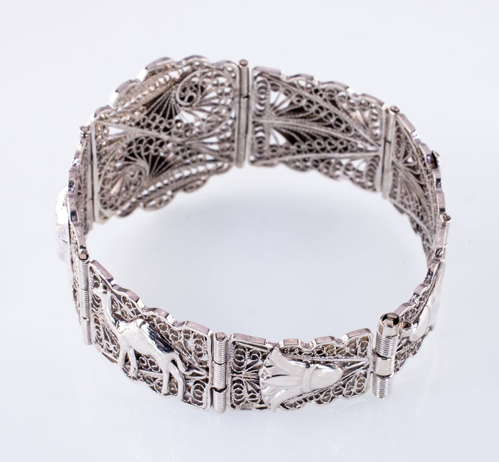 Vintage Egyptian Silver Filigree Bracelet 7.75"