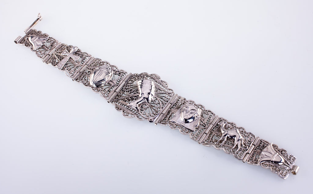 Vintage Egyptian Silver Filigree Bracelet 7.75"
