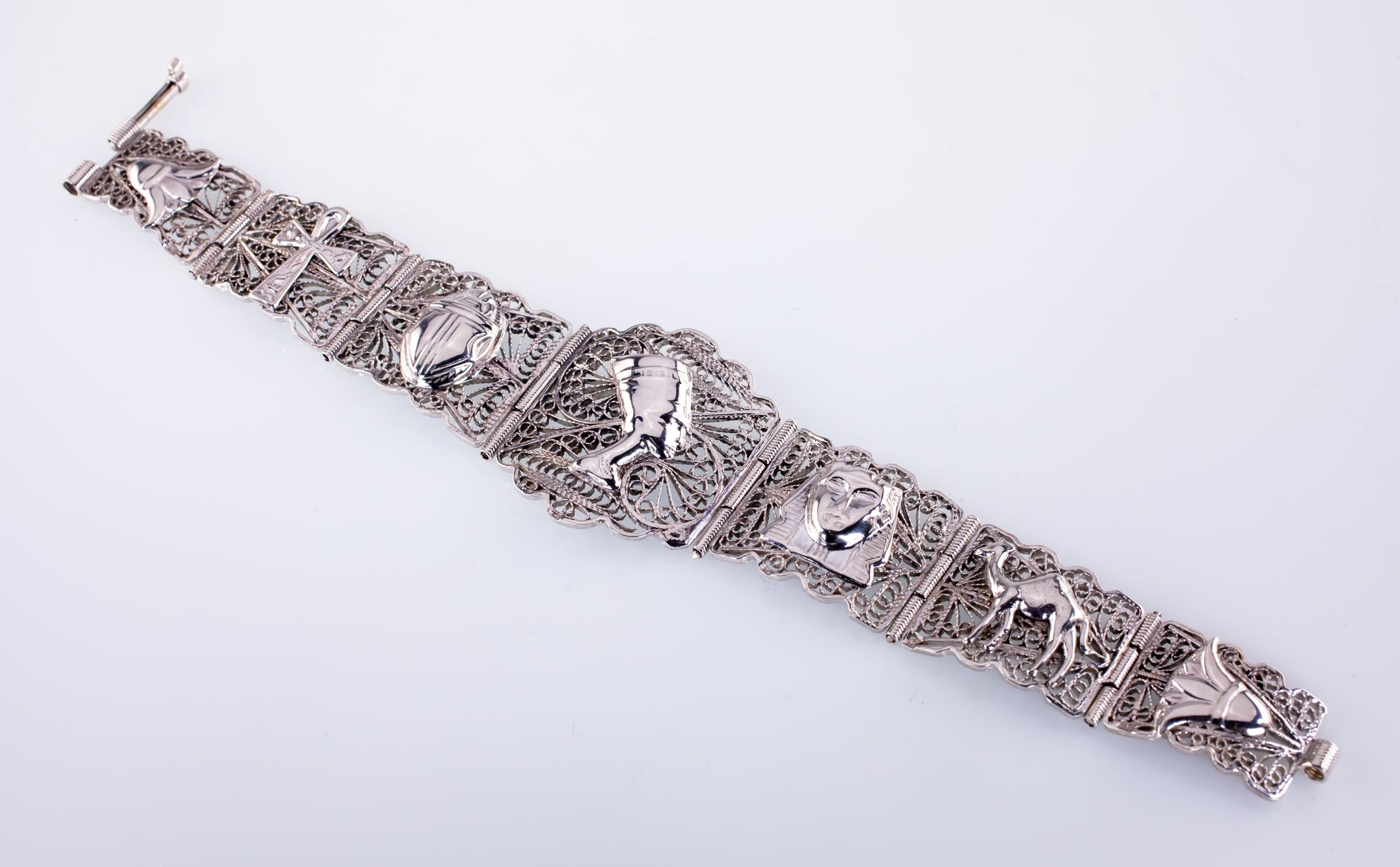 Vintage Egyptian Silver Filigree Bracelet 7.75