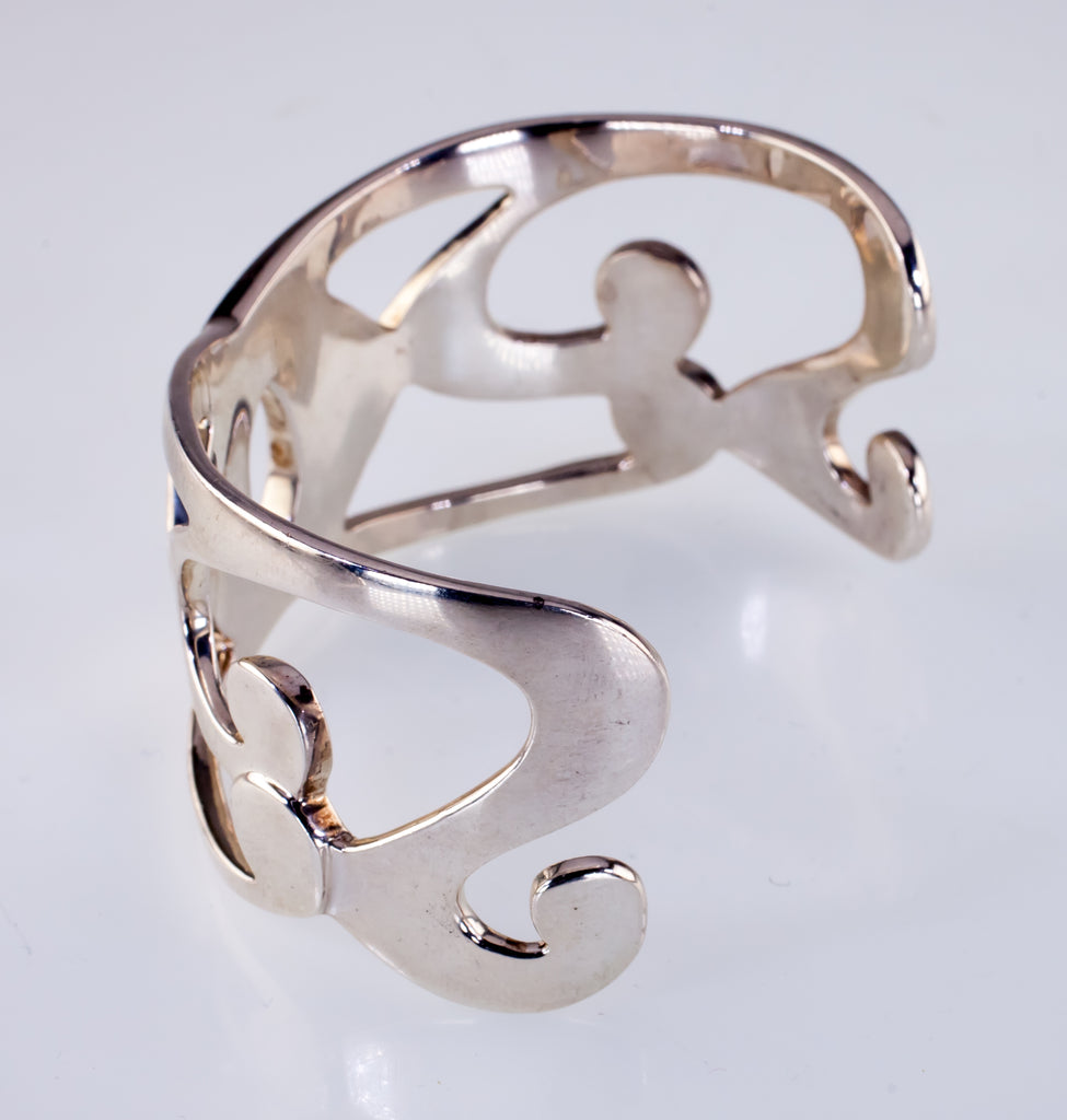 Modernist Symmetrical Design Wide Sterling Silver Cuff Bracelet by WM