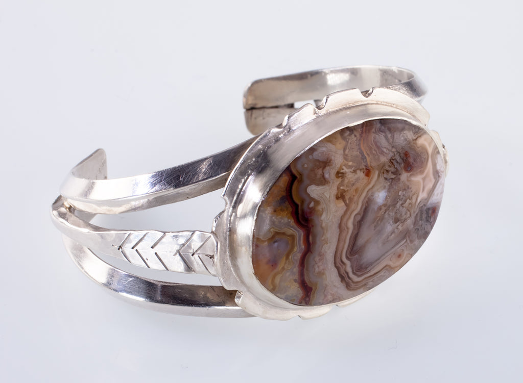 Vintage Navajo Petrified Wood Sterling Silver Cuff Bracelet