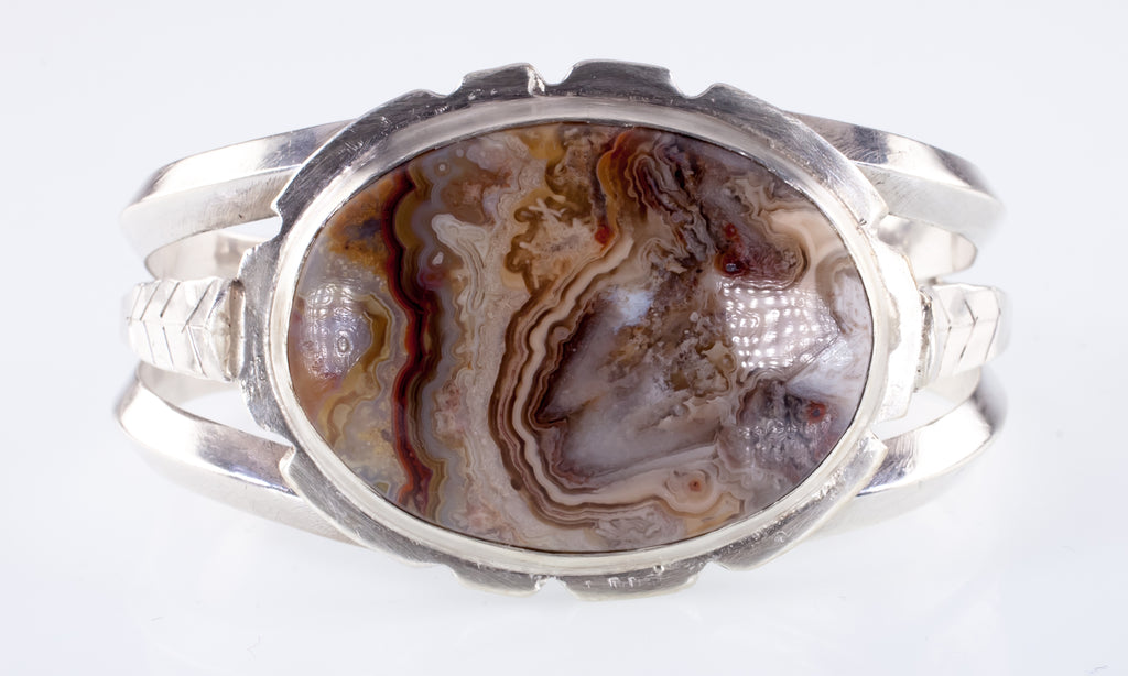 Vintage Navajo Petrified Wood Sterling Silver Cuff Bracelet