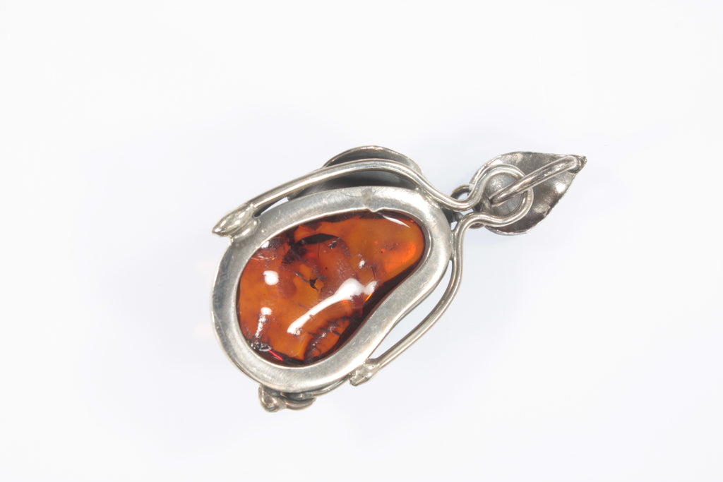 Vintage Sterling Silver Amber and leaves Pendant 16.4g