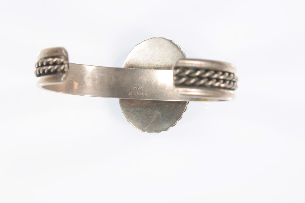 Vintage Sterling Silver Amazing Dark Garnet Cuff Bracelet Made in Mexico