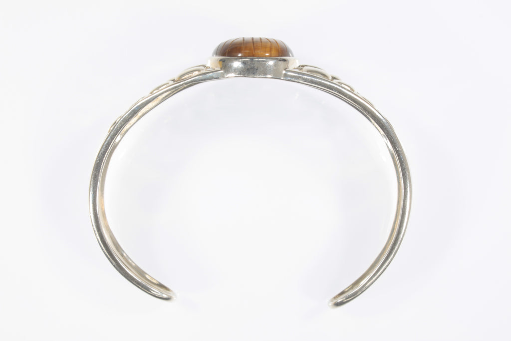 Sterling Silver Tiger Eye Beetle Cuff Bracelet 23.4