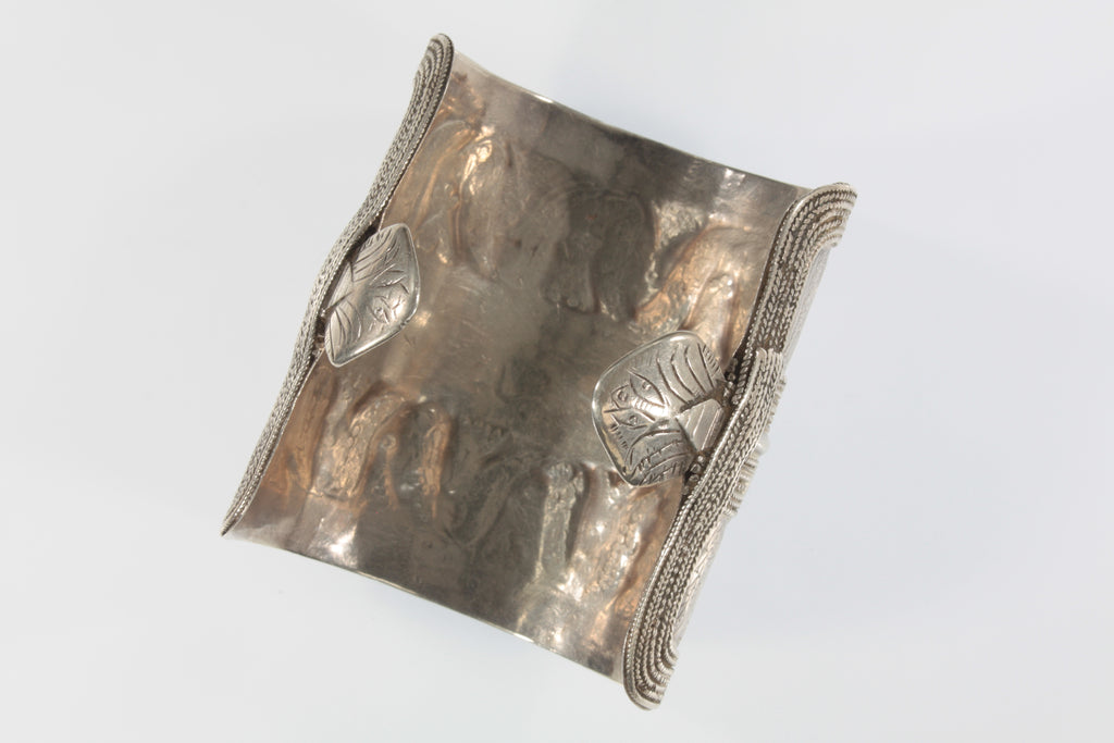 Antique Wide Afghan Engraved Silver Cuff Bracelets 116.9g