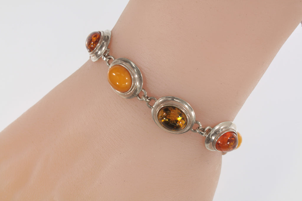 Eight Stone Multi Color Amber Statement Piece Sterling Silver Bracelet!