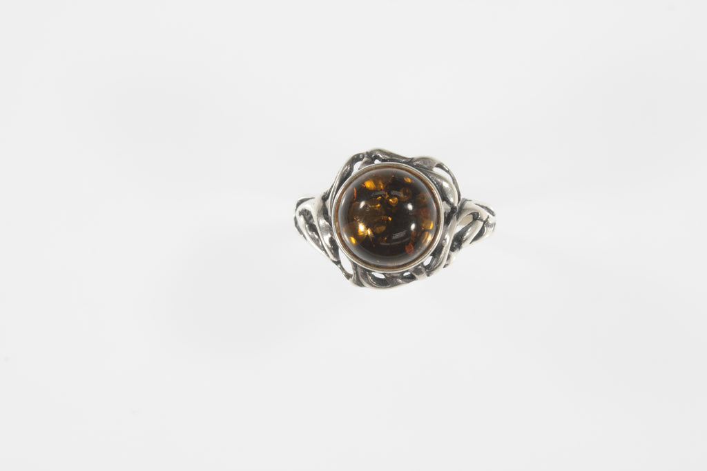 Vintage Ladies Amber Sterling Silver Ring Size 8.50!