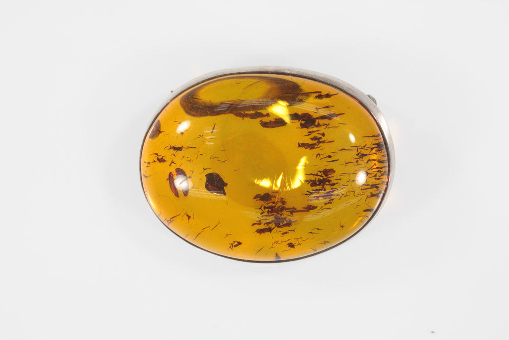 Vintage Baltic Amber Sterling Silver Smooth Oval Brooch Pin 9.5g