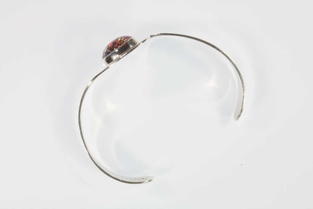 Vintage Mexico Glass Opal Sterling Silver Cuff Bracelet 20.3g