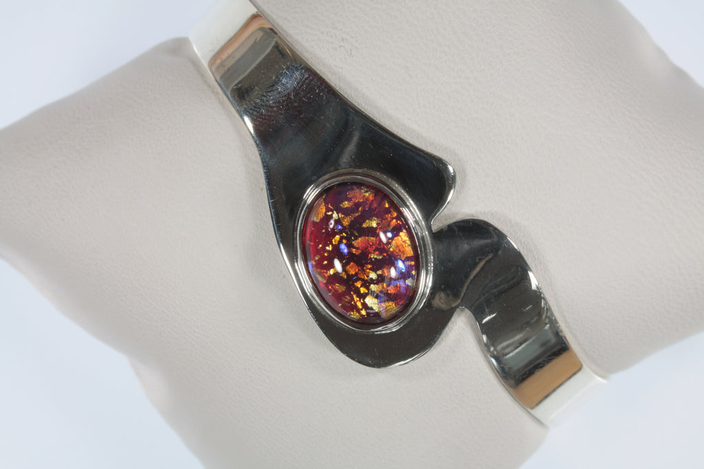 Vintage Mexico Glass Opal Sterling Silver Cuff Bracelet 20.3g