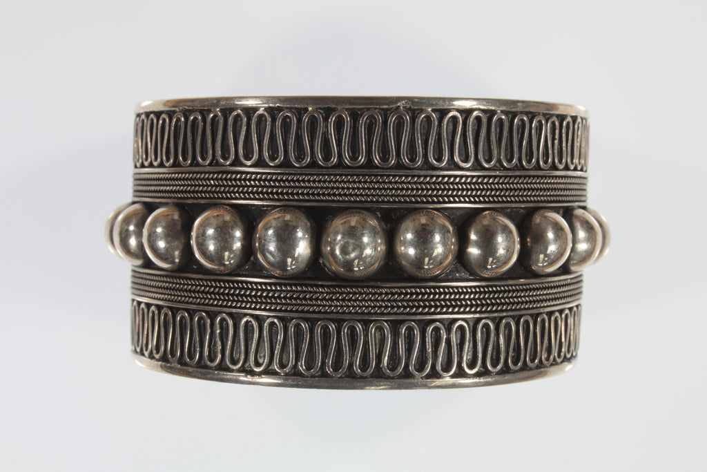 Handmade Wide Sukawati Lace w/Beads Sterling Silver Cuff Bracelet! 55.6g