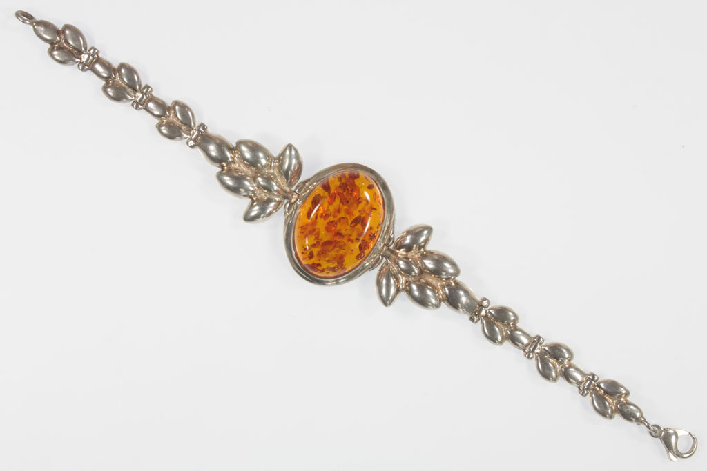 Vintage Sterling Silver Amber and leaves Bracelet 18.1g