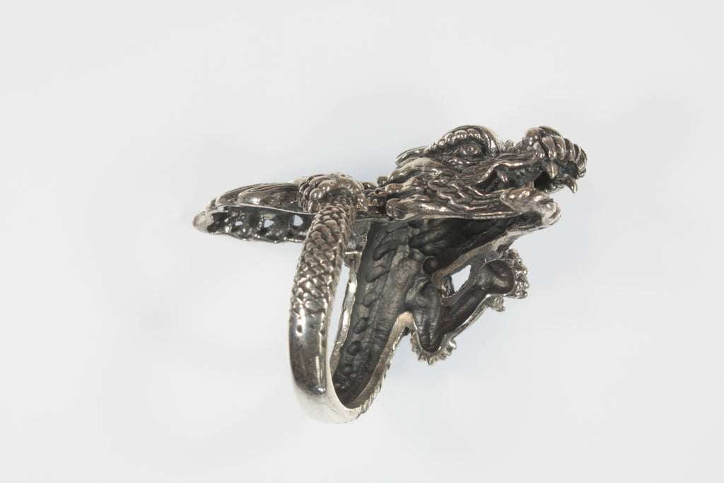 Sterling Silver Long Flying Dragon Ring Size 12.25