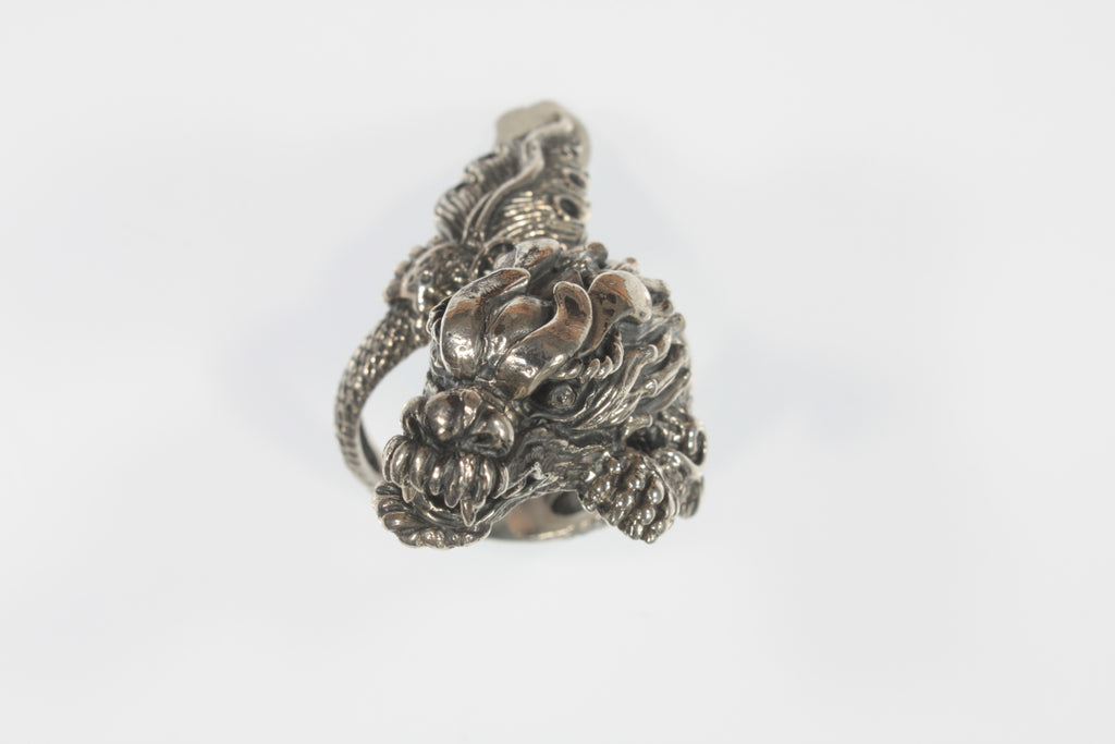 Sterling Silver Long Flying Dragon Ring Size 12.25