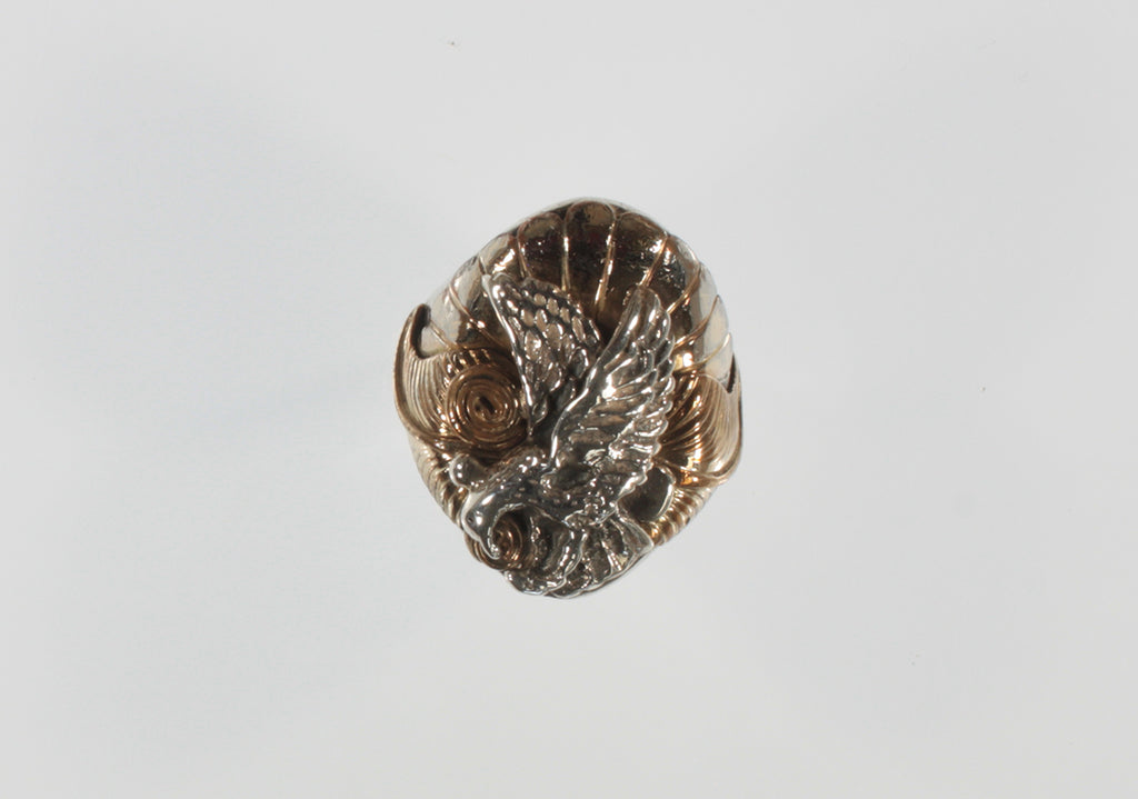 Vintage Bald Eagle Sterling Silver w/ Gold Plate Ring SZ 10.5