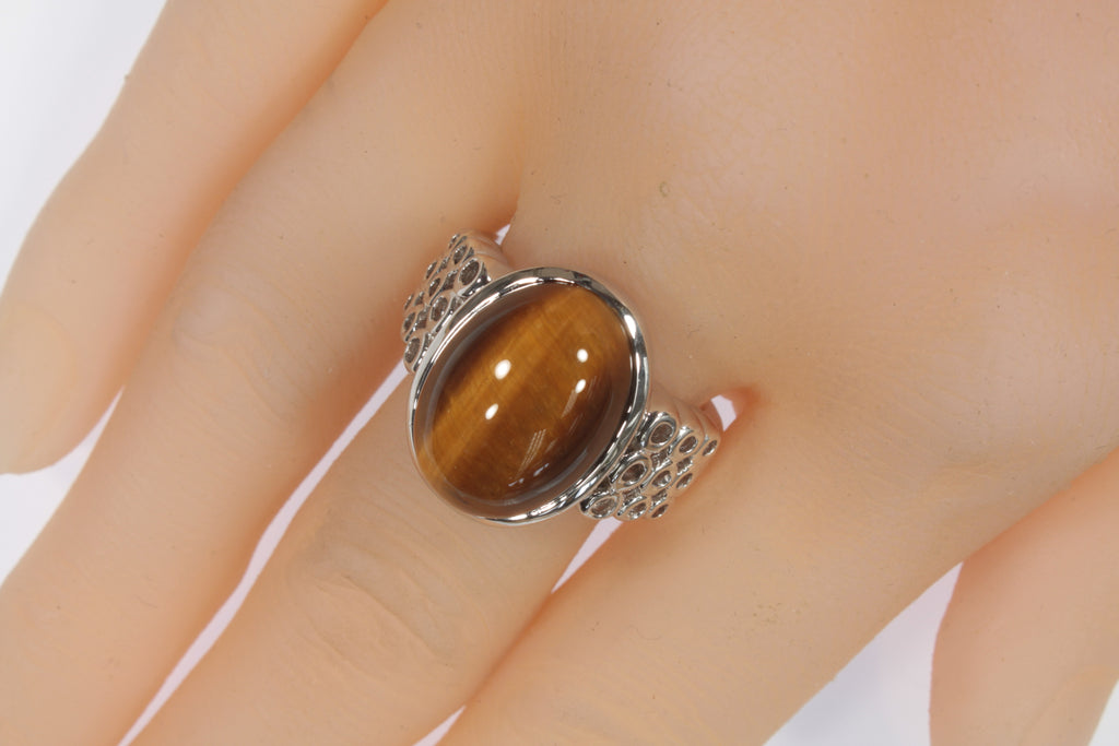 Ladies Sterling Silver Tiger Eye Ring Sz 8.25